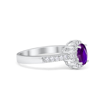 Floral Engagement Ring Oval Simulated Amethyst CZ 925 Sterling Silver